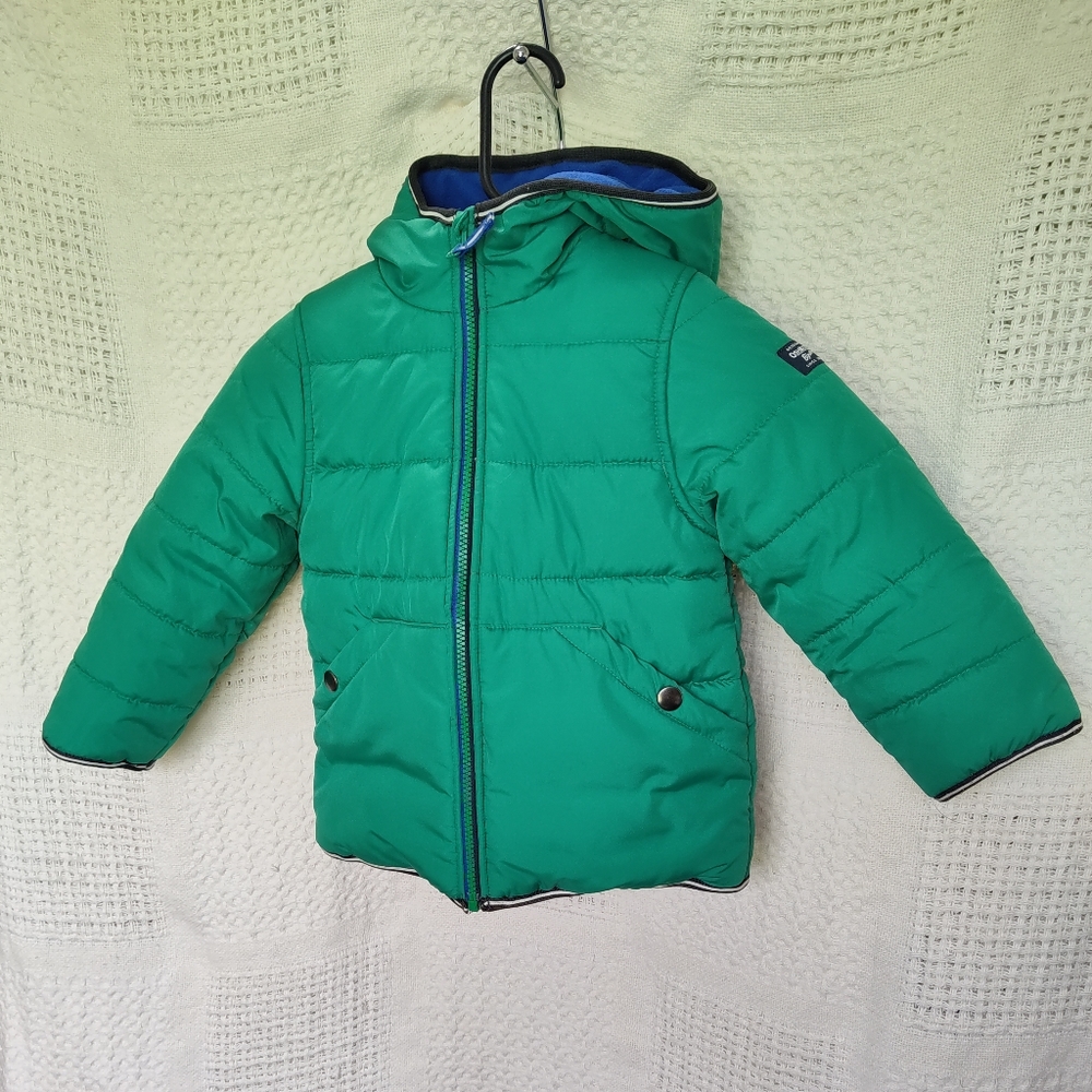 Oshkosh B'gosh Thick Puffy Green Coat Size 4 Hooded Pockets Zipper